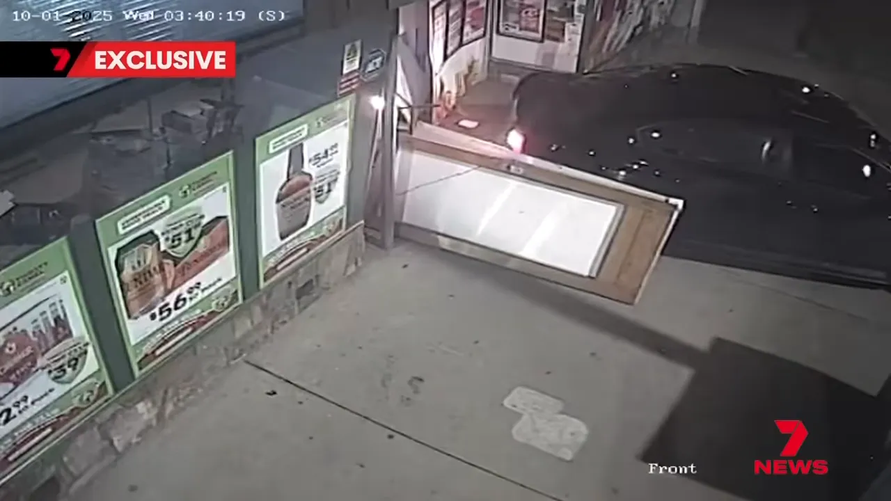 A stolen Subaru rammed the local supermarket late at night