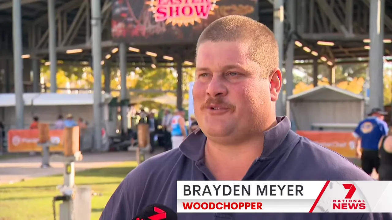 Brayden Meyer, woodchopper, speaking at the Royal Easter Show Sydney