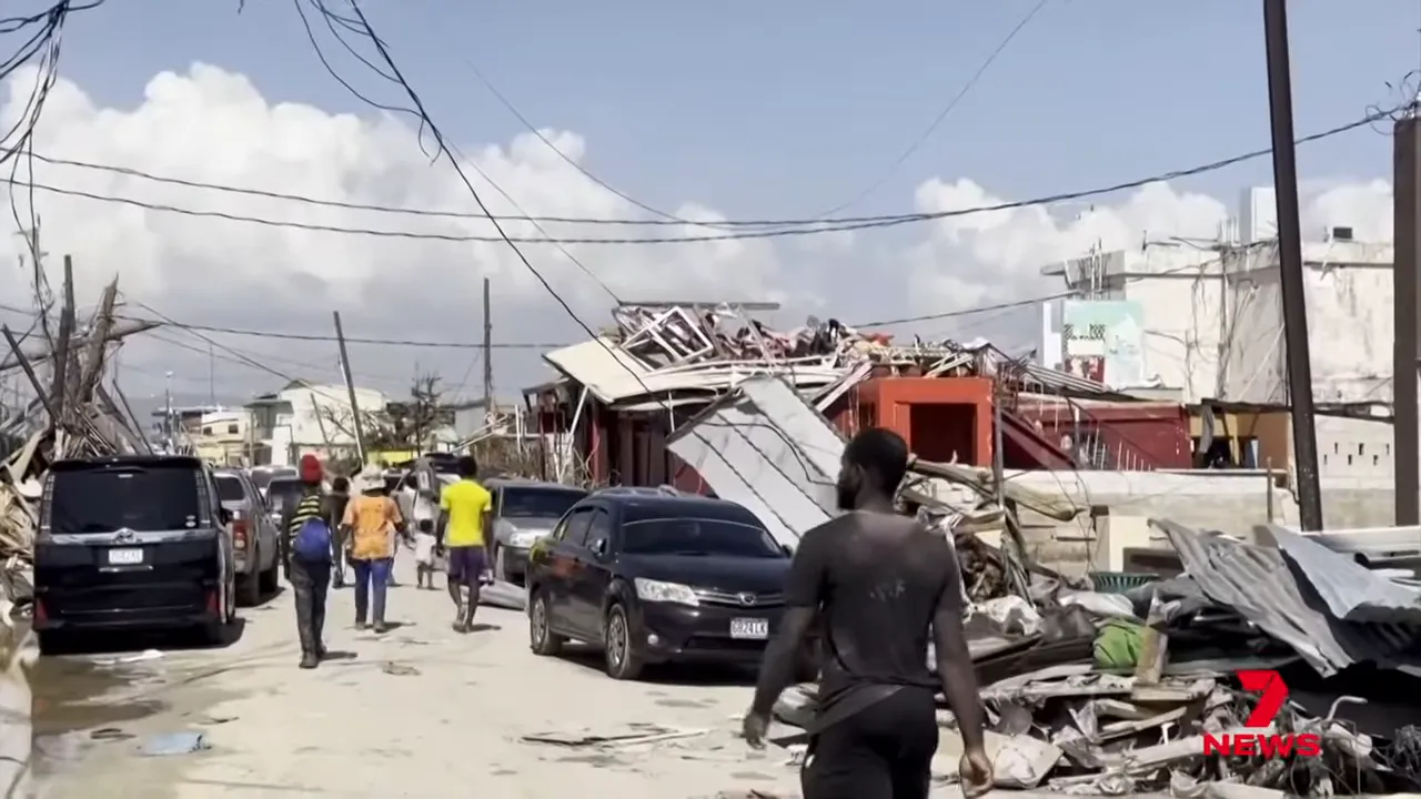 A house destroyed by the hurricane, roof torn away