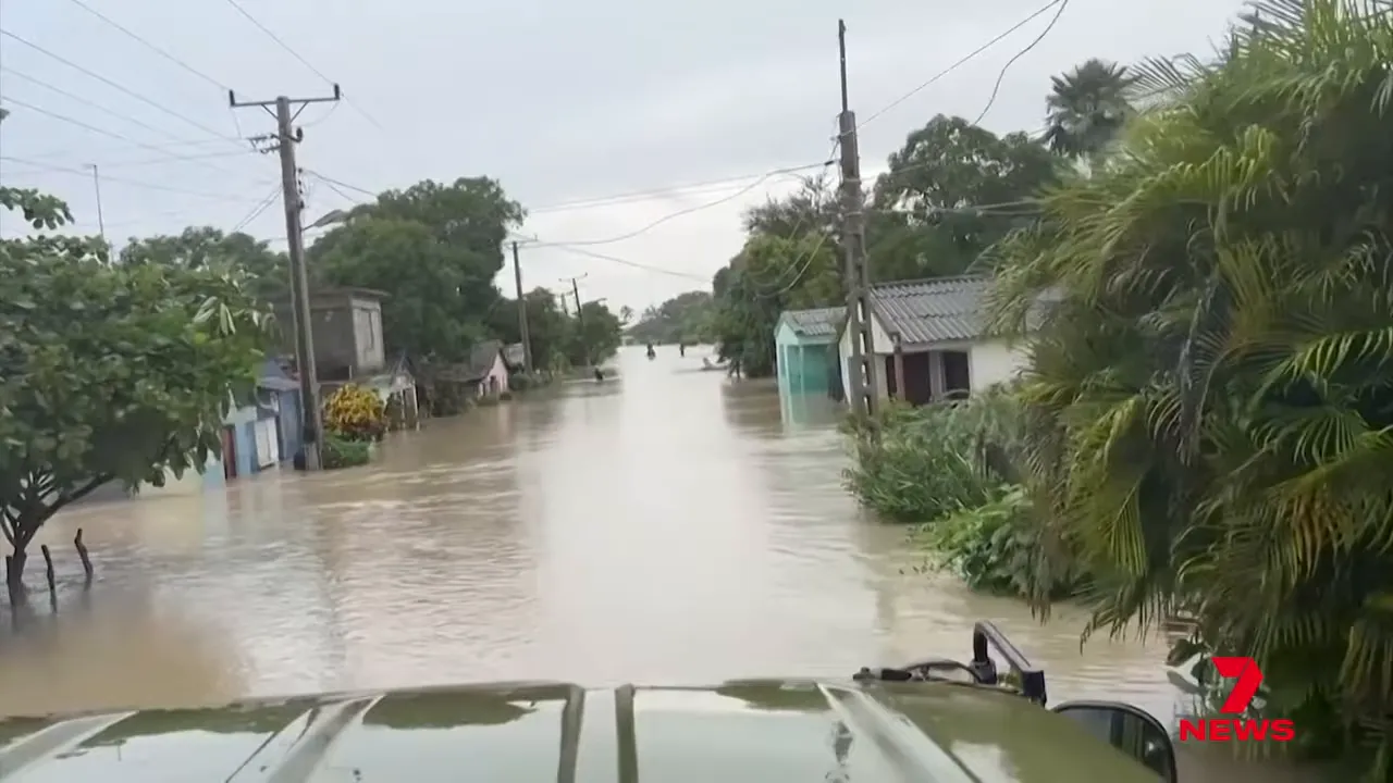 Flooded roads and damaged infrastructure in rural Jamaica