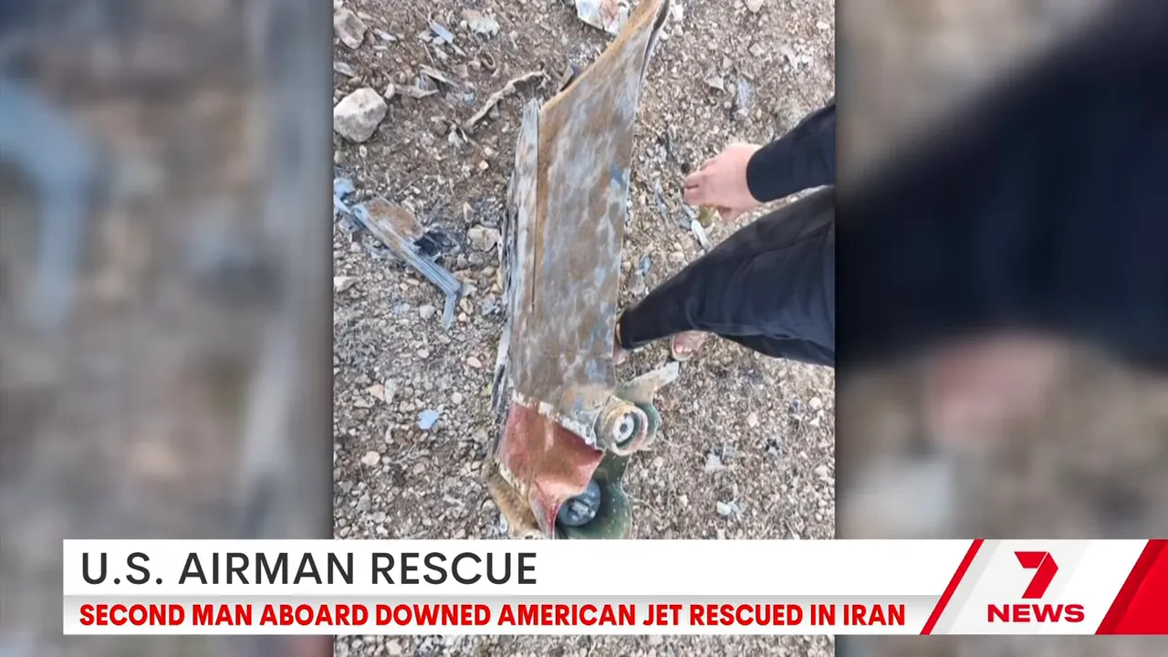 Close-up of equipment and a secured device among aircraft debris at an American jet crash site in Iran