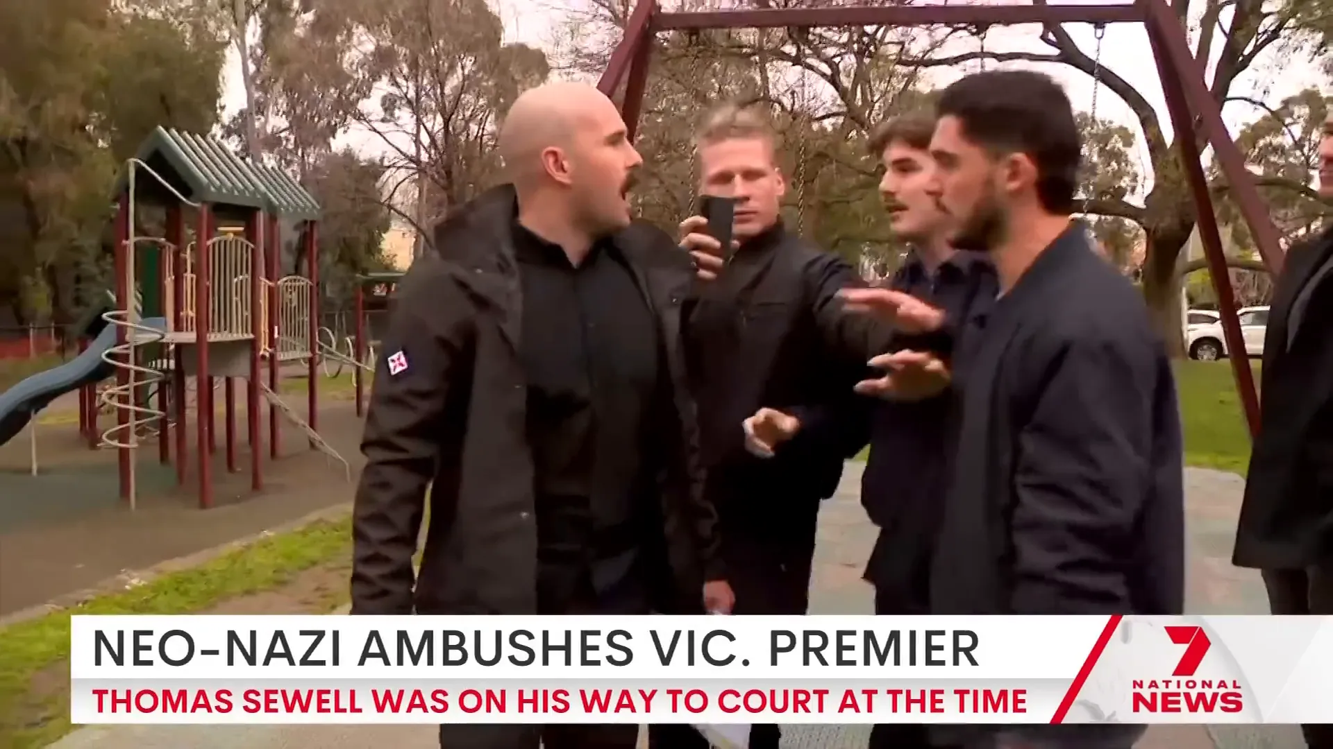 Thomas Sewell arrives at the press conference and begins shouting