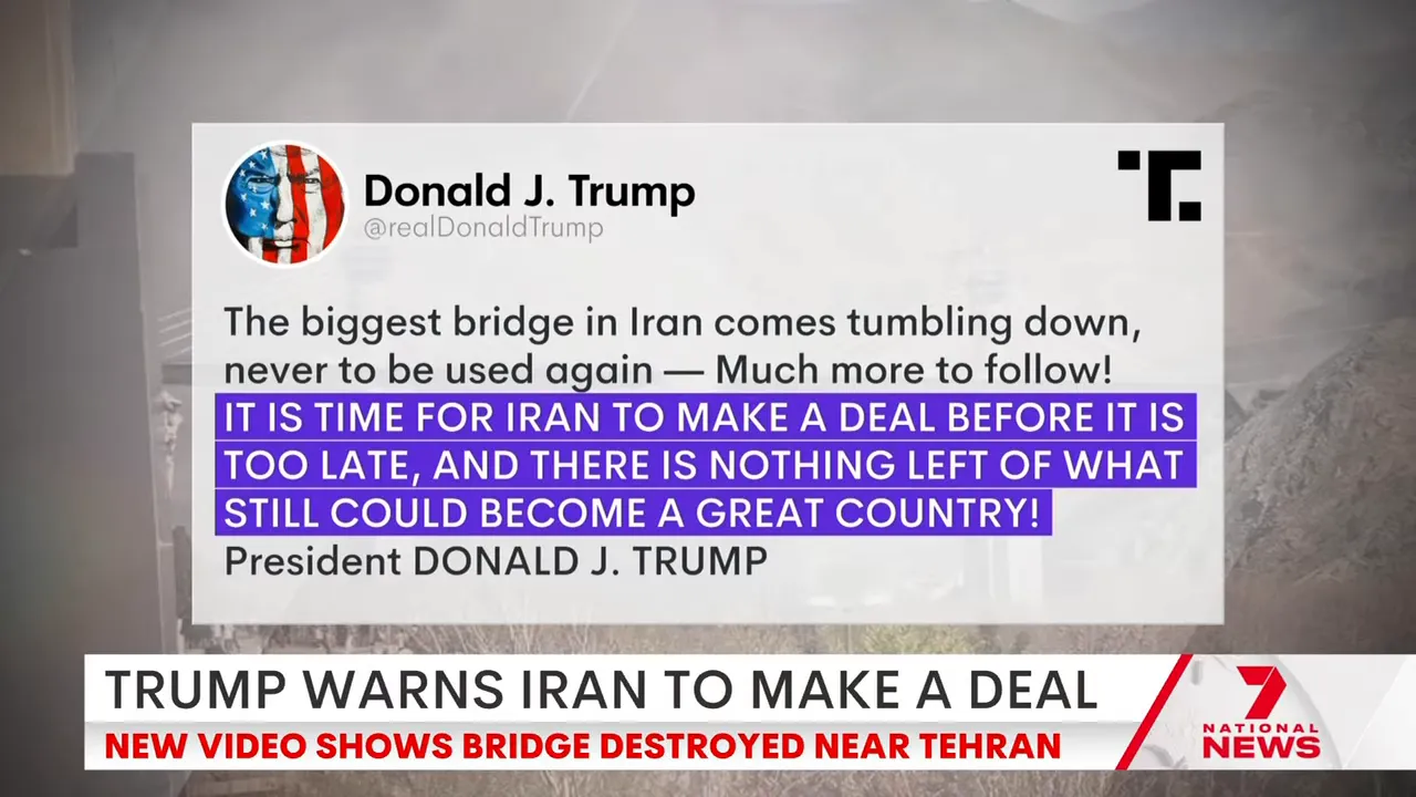 Clear screenshot of tweet graphic attributed to Donald Trump warning Iran to make a deal