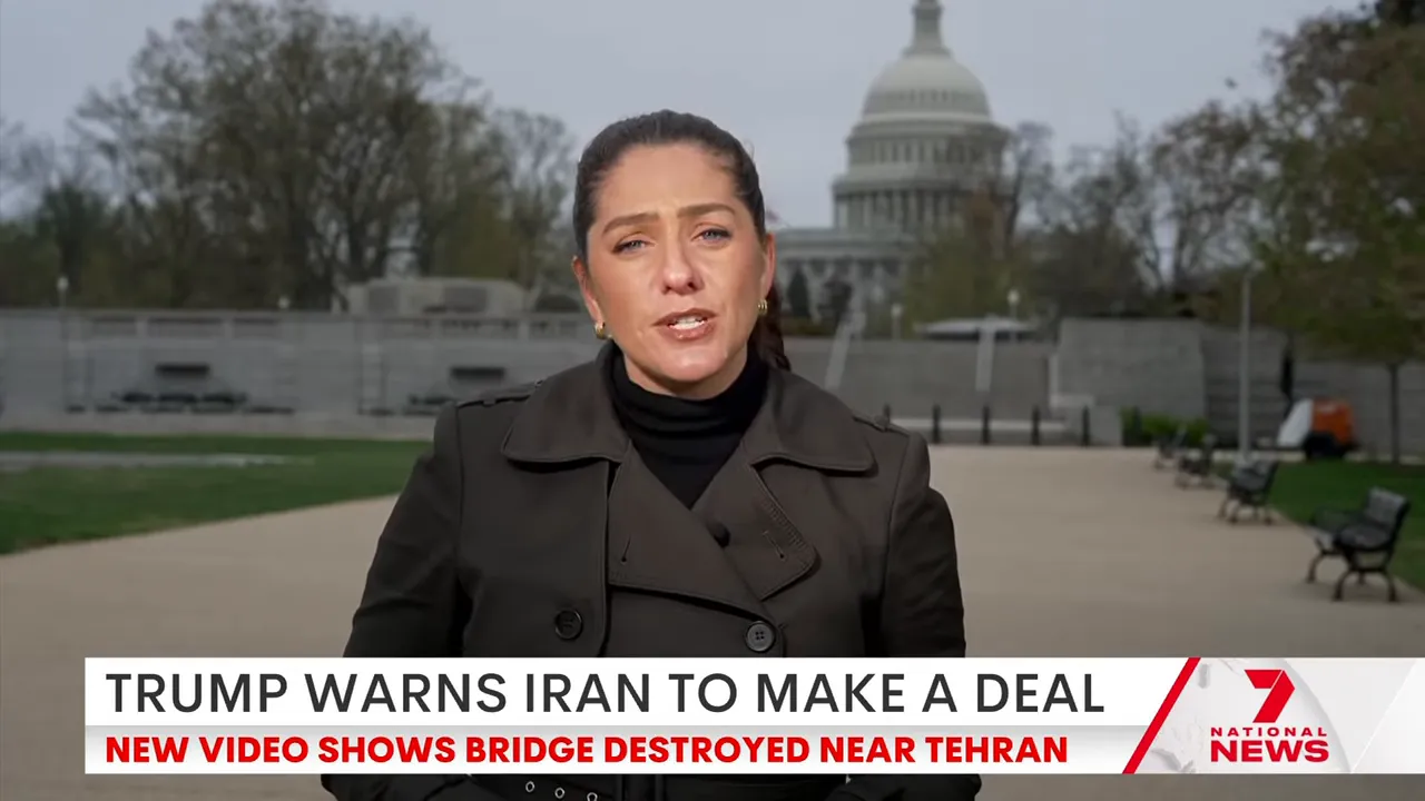 National News reporter in Washington DC with headline about Trump warning Iran to make a deal and bridge destroyed near Tehran