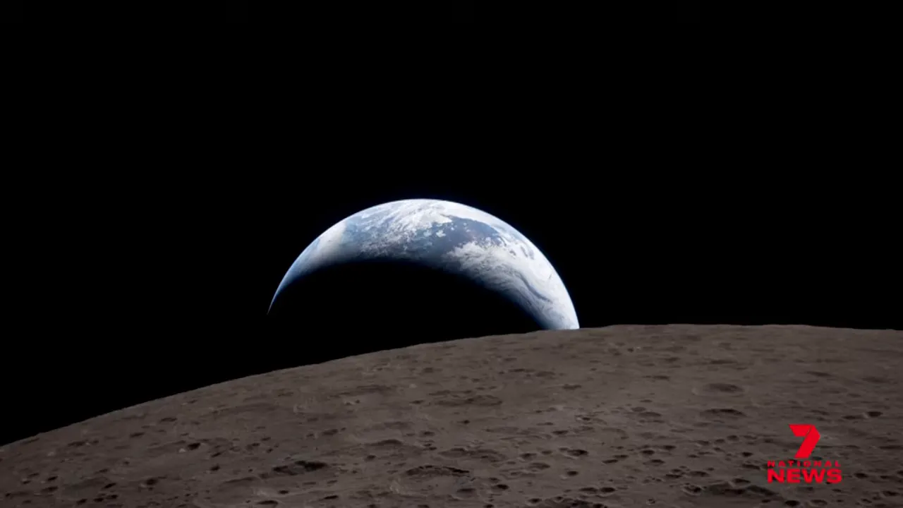 Artemis 2 view of Earth setting behind the Moon horizon