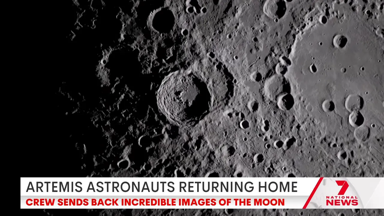High-contrast view of the Moon’s surface with craters taken during the Artemis 2 mission