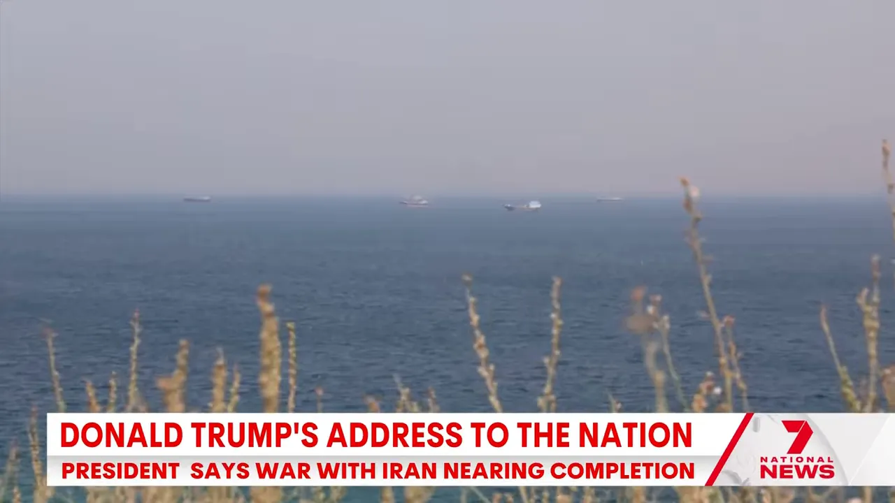 Ships on the ocean with maritime infrastructure in the foreground during news coverage