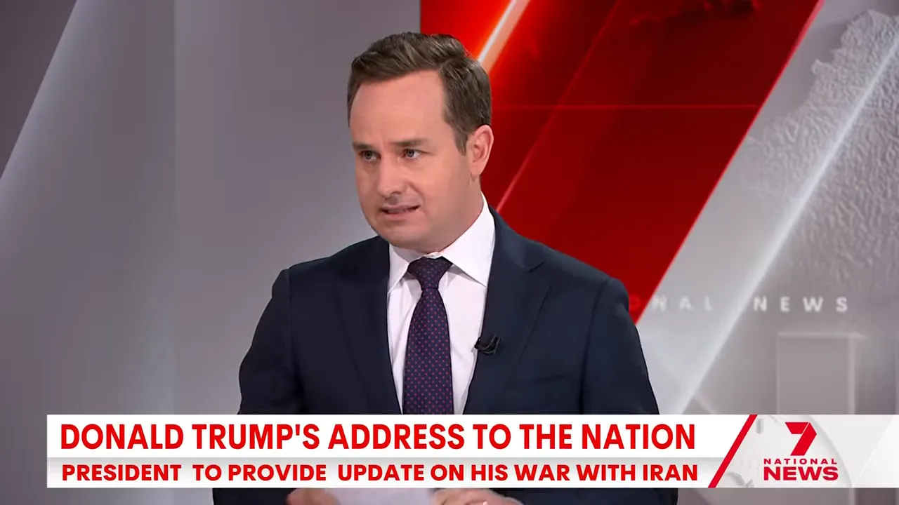 National News presenter speaking on urgency after Trump’s address to the nation on Iran