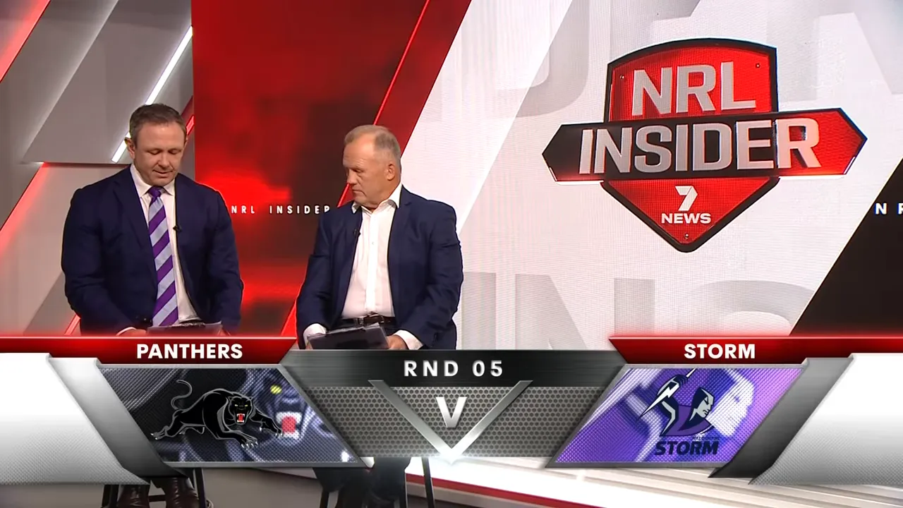 NRL Insider Round Five Panthers vs Storm graphic with Webby and Gilly on set