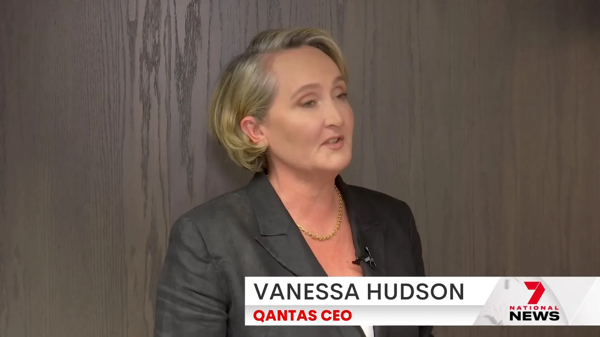 Qantas CEO Vanessa Hudson speaking on camera