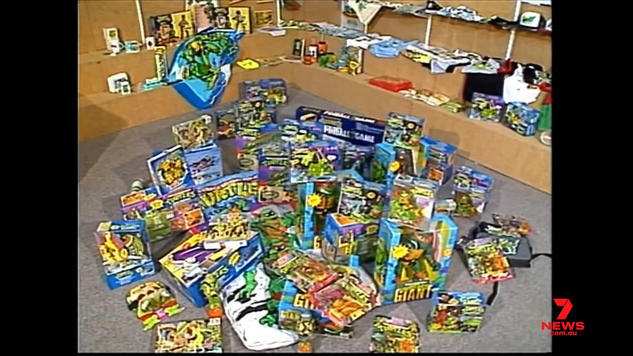 wide retail display of many Teenage Mutant Ninja Turtles toys and packaged merchandise