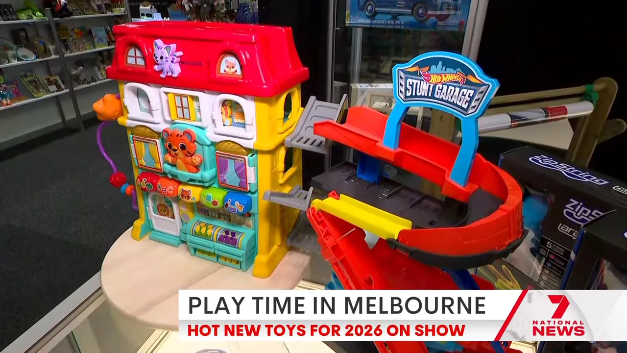Hot Wheels Stunt Garage red-and-blue stunt track on display at the Melbourne toy fair