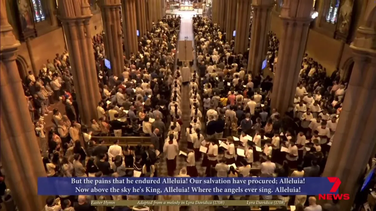 Large congregation inside a church during an Easter Sunday service