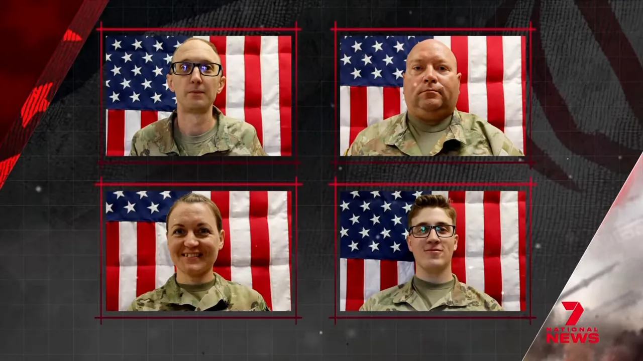 Portrait-style images of U.S. service members in front of American flags