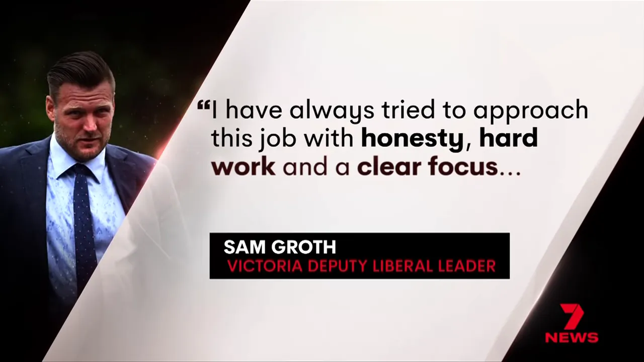 Television news screen showing a large quoted statement across the frame with a portrait at left and a lower-third name bar.