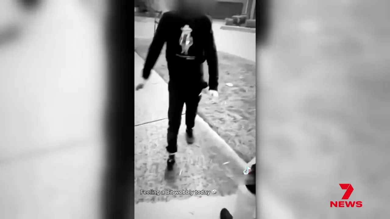 Vertical phone video still of teens confronting each other on a suburban footpath with a social app watermark visible