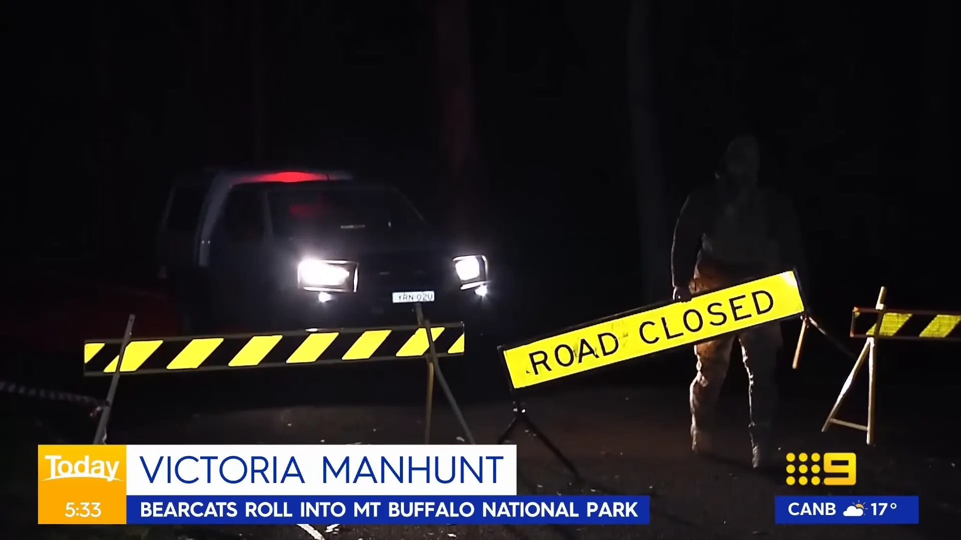 Police Bearcat teams entering Mount Buffalo National Park during the manhunt