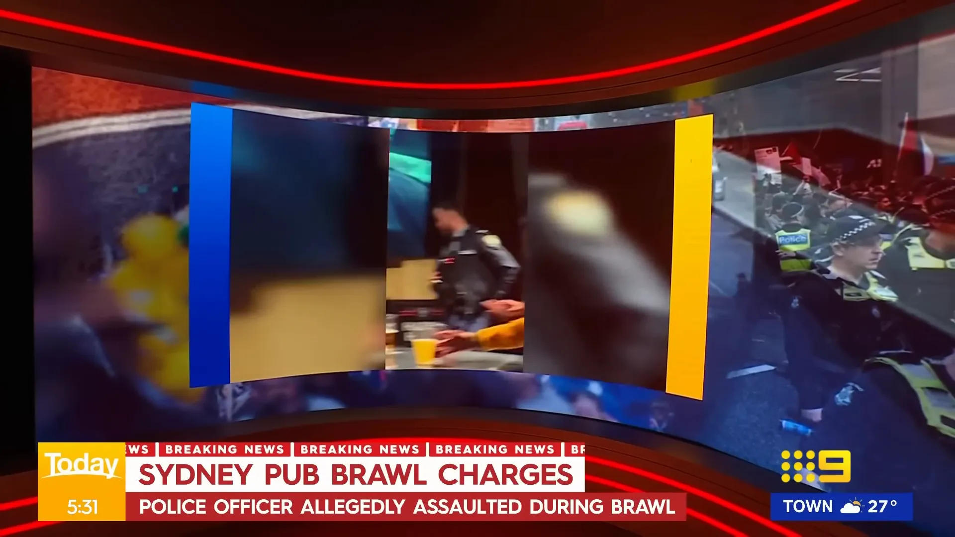 Police at the pub near Broadway after the brawl