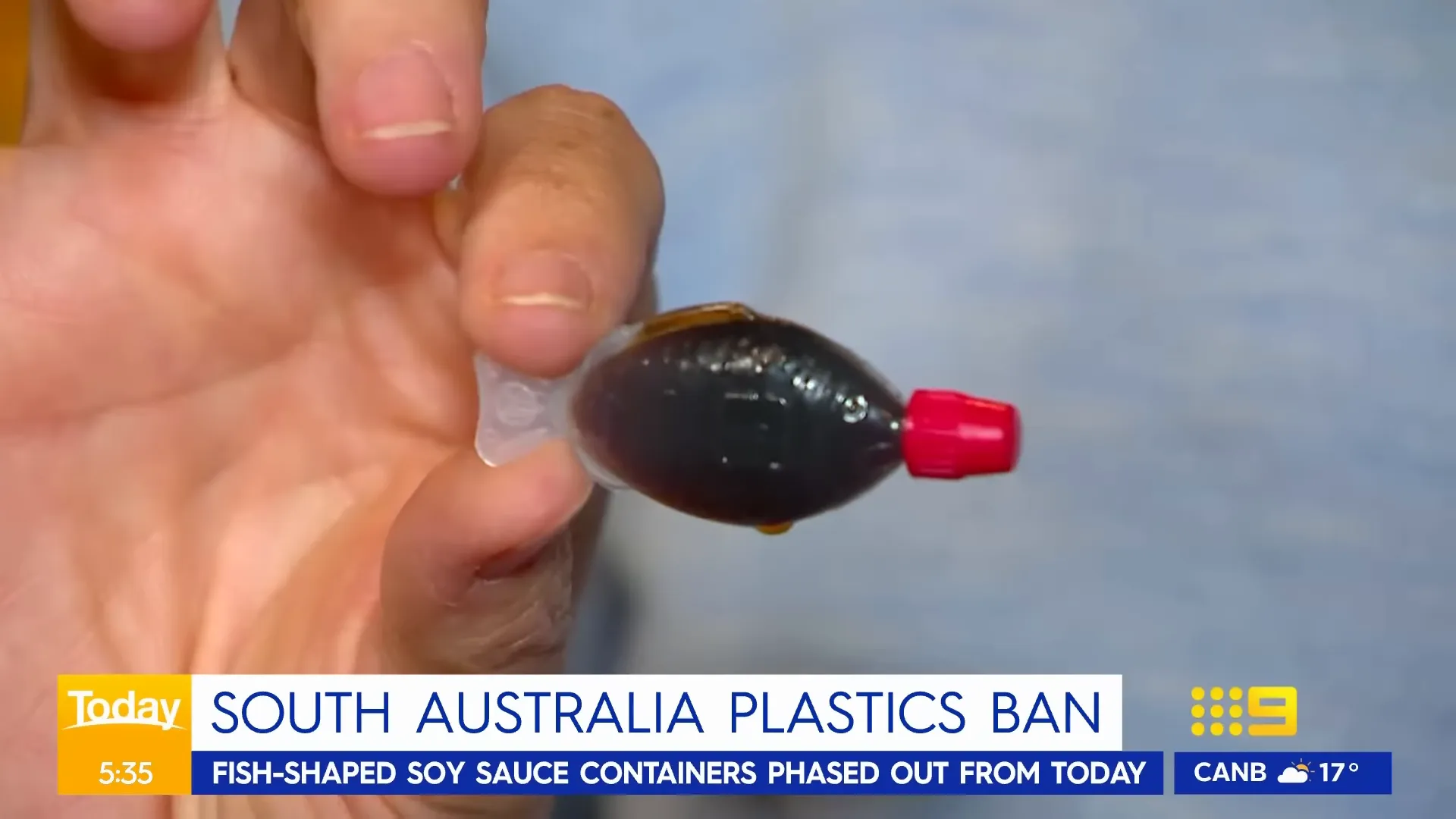 Typical fish-shaped soy sauce container used in takeaway sushi