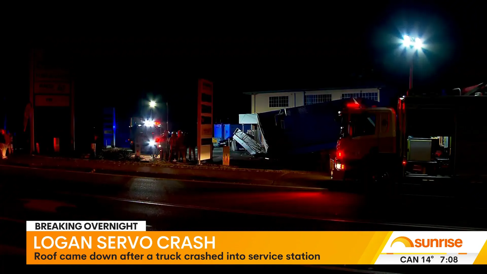 Truck crash scene at Logan service station