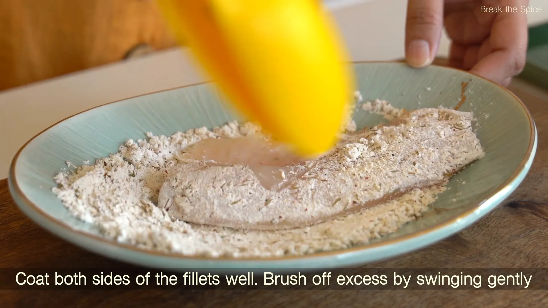 Mixing dry batter for tilapia