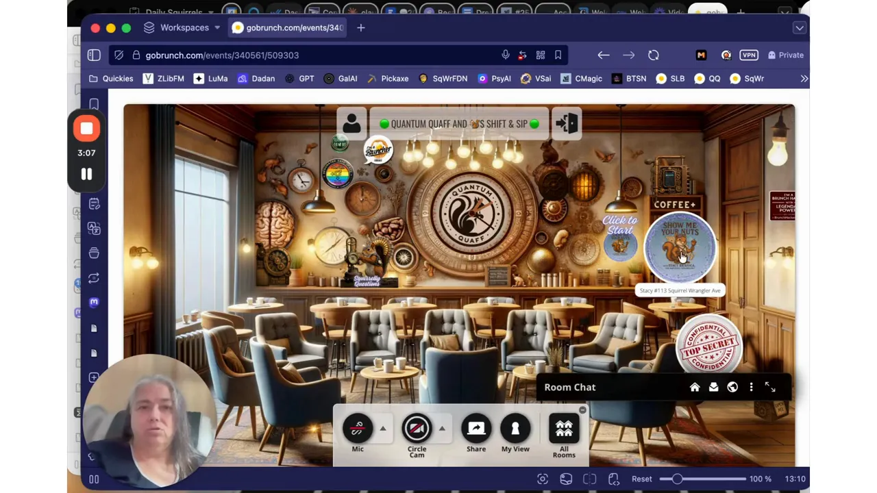 Virtual room layout with avatars and bubbles to move around