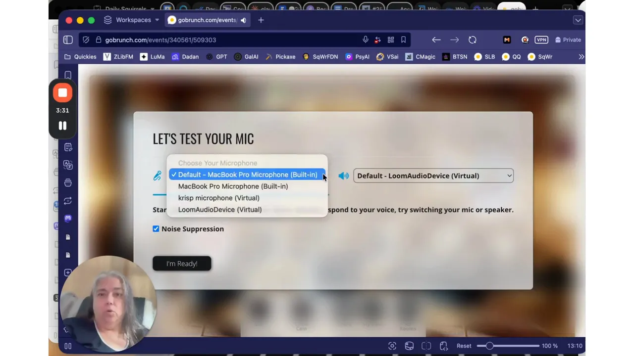 Bottom controls: mic, camera, and mic test options