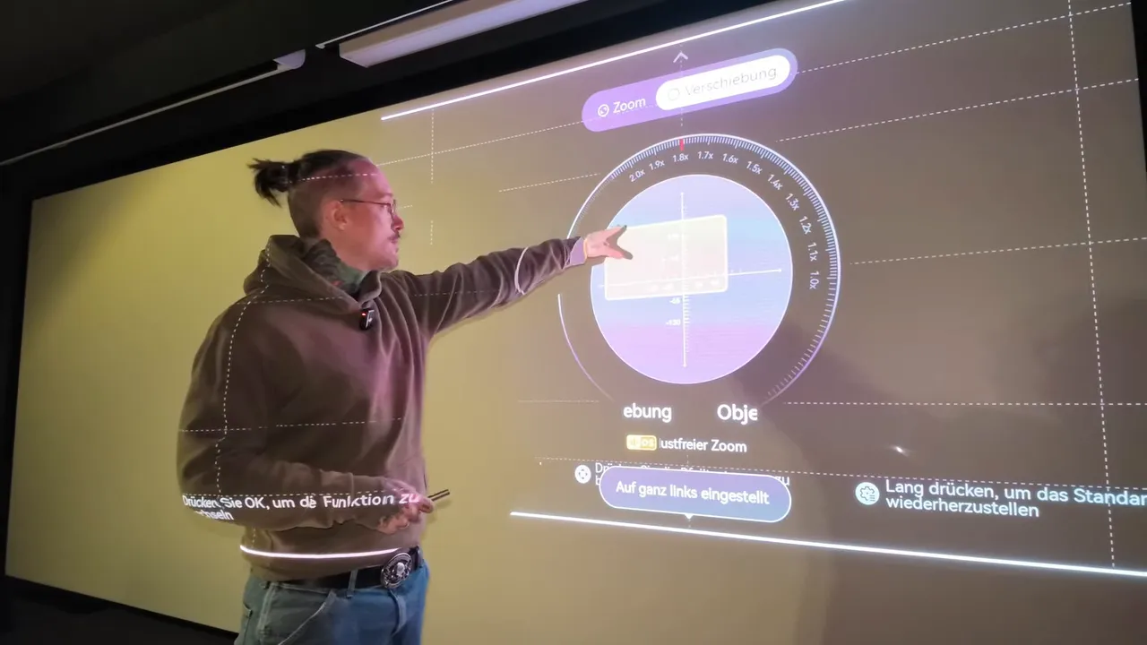 XGIMI Projektormenü mit grafischer Lens-Shift-Steuerung
