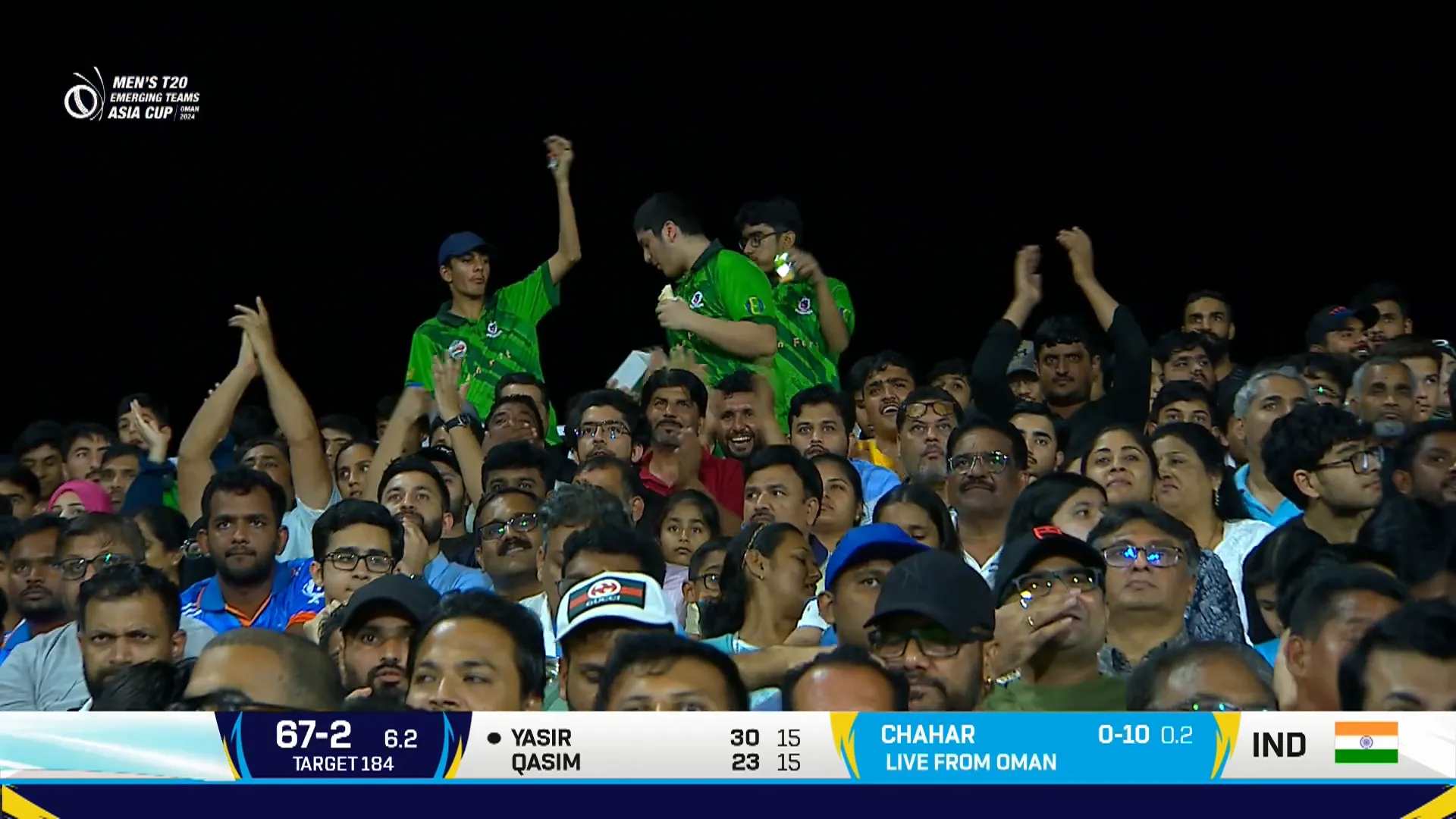 Asia Cup 2024 - India A vs Pakistan A: A Thrilling Encounter in the T20 Emerging Teams 7 Yaser hitting a six for Pakistan A