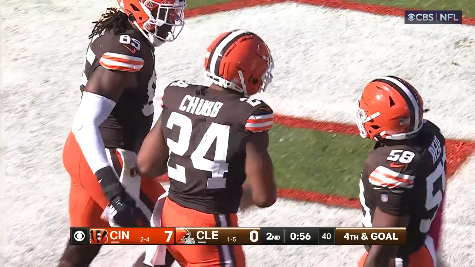 Nick Chubb scores a touchdown