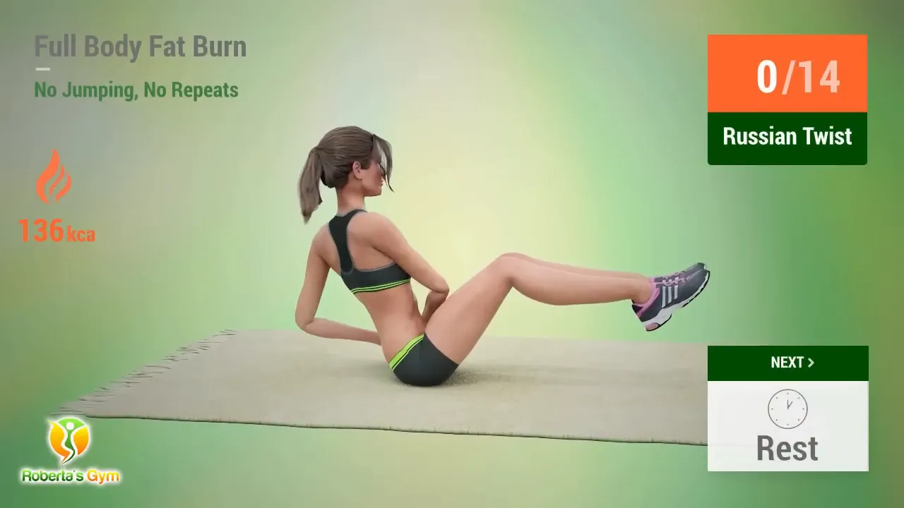 30 Min Full Body Fat Burn No Jumping 22 Russian Twists exercise