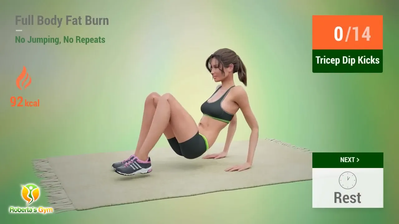 30 Min Full Body Fat Burn No Jumping 16 Tricep Dip Kicks exercise