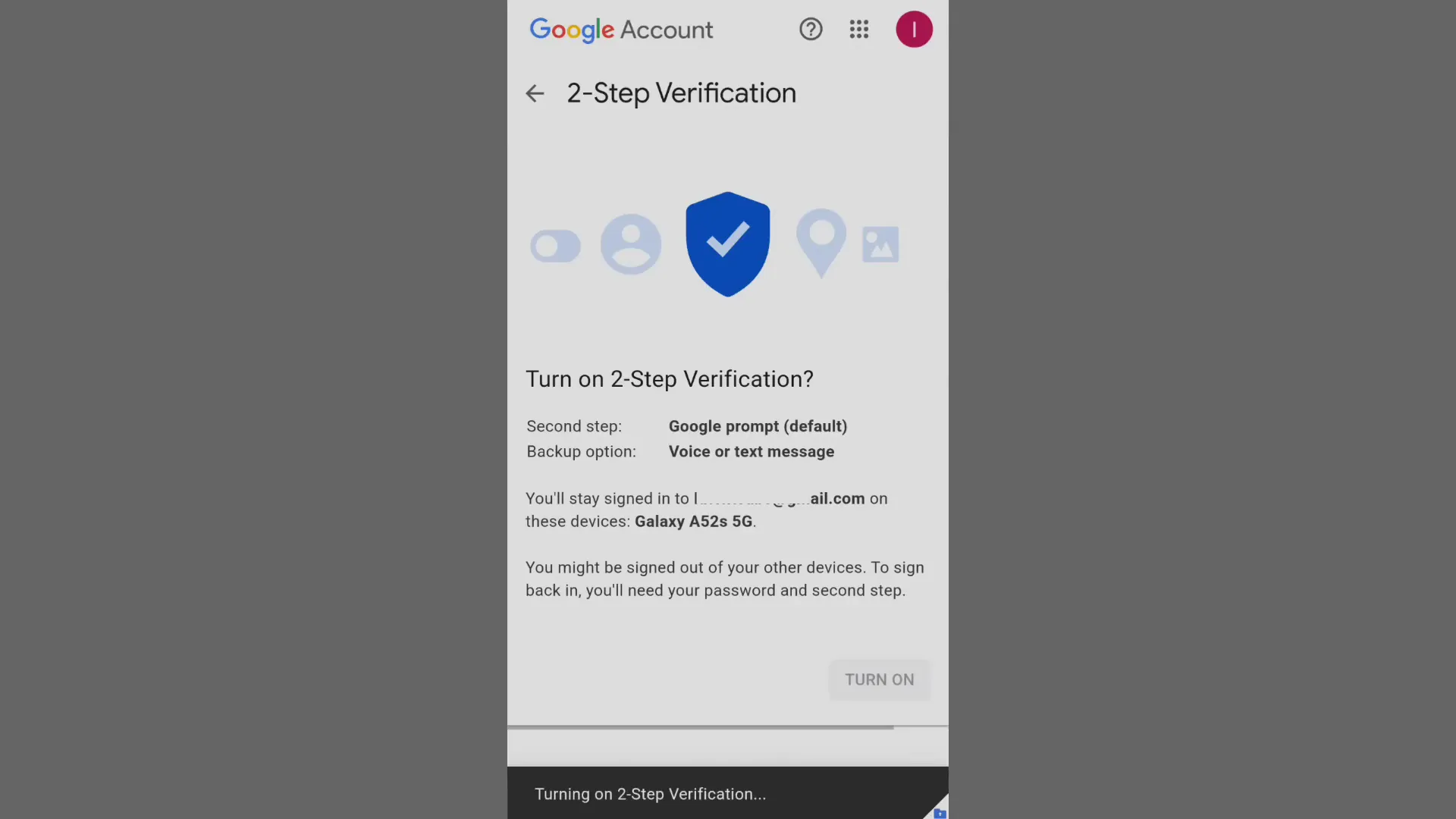 Enabling two-step verification for YouTube account