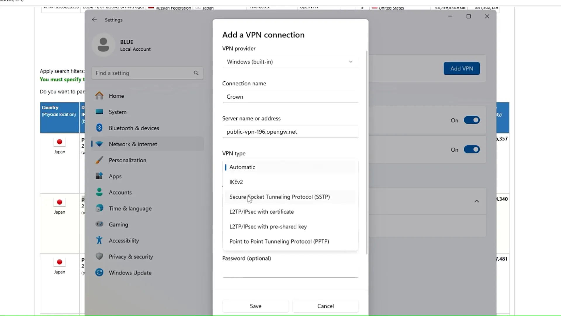 Setup FREE VPN on Windows 11: A Complete Guide 8 Selecting SSTP VPN Type