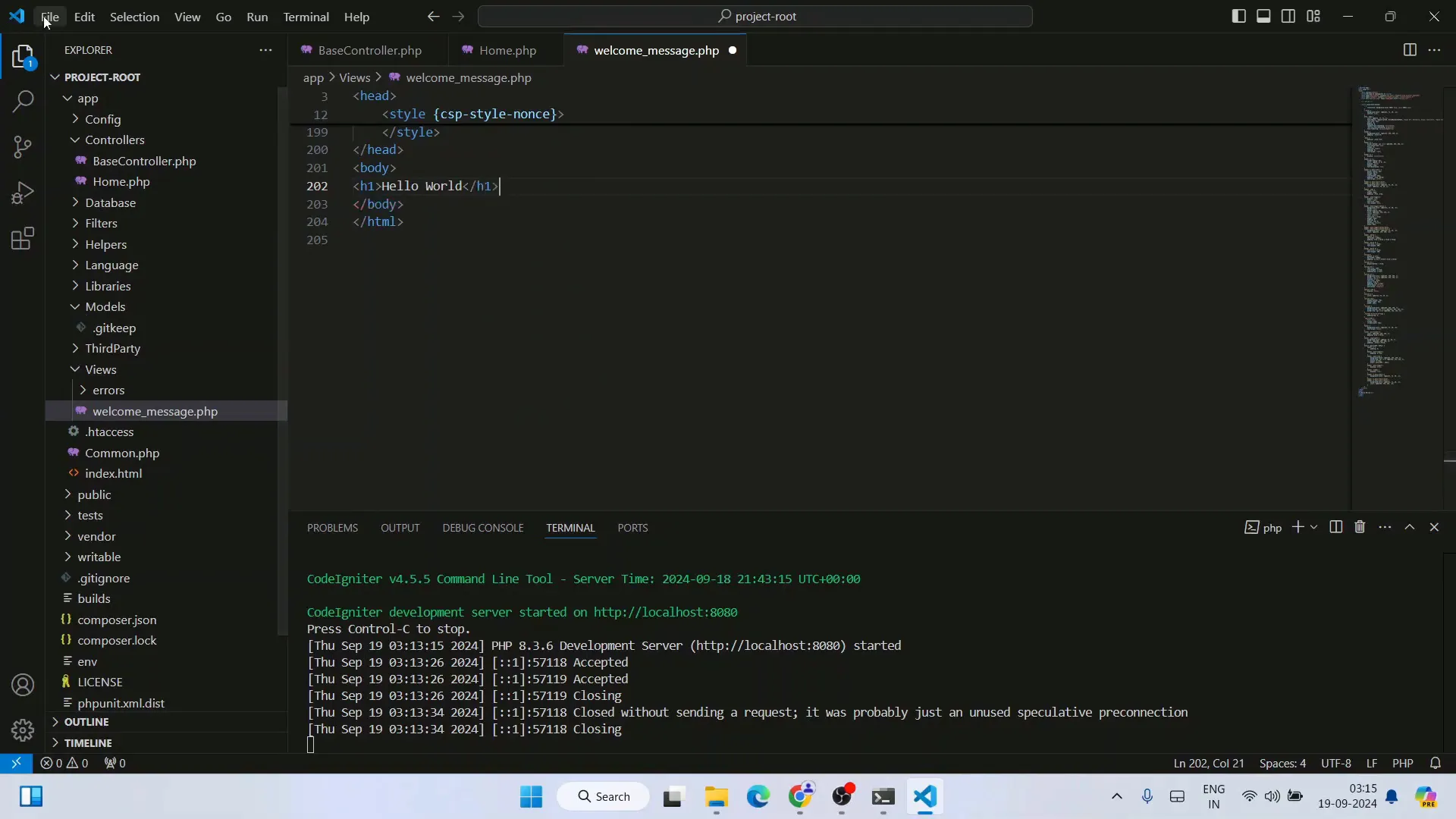 Install CodeIgniter on Windows: A Step-by-Step Guide 8 Customizing the welcome message