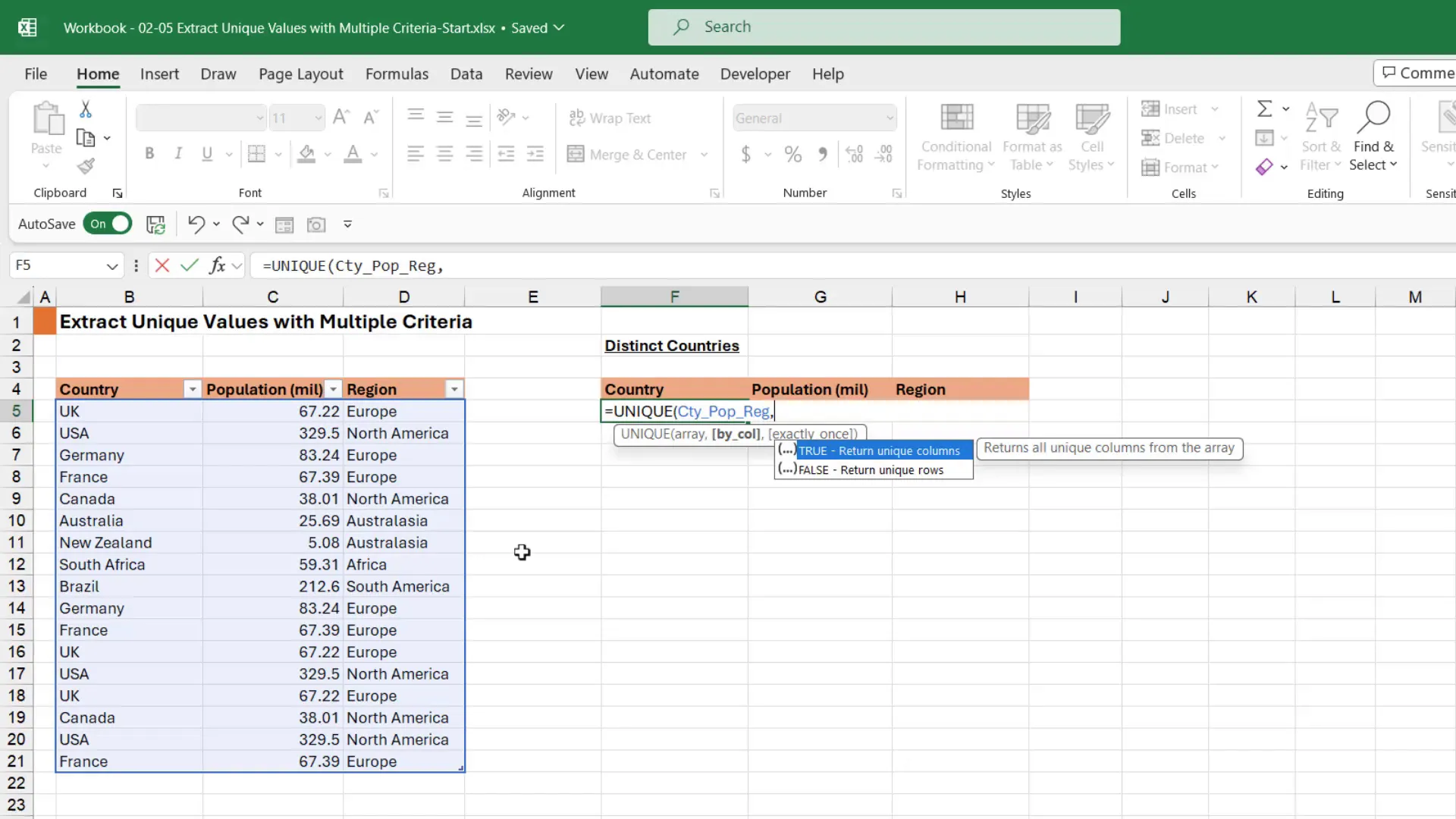 Extract Multiple Unique Columns in Excel 5 Returning multiple columns using UNIQUE function