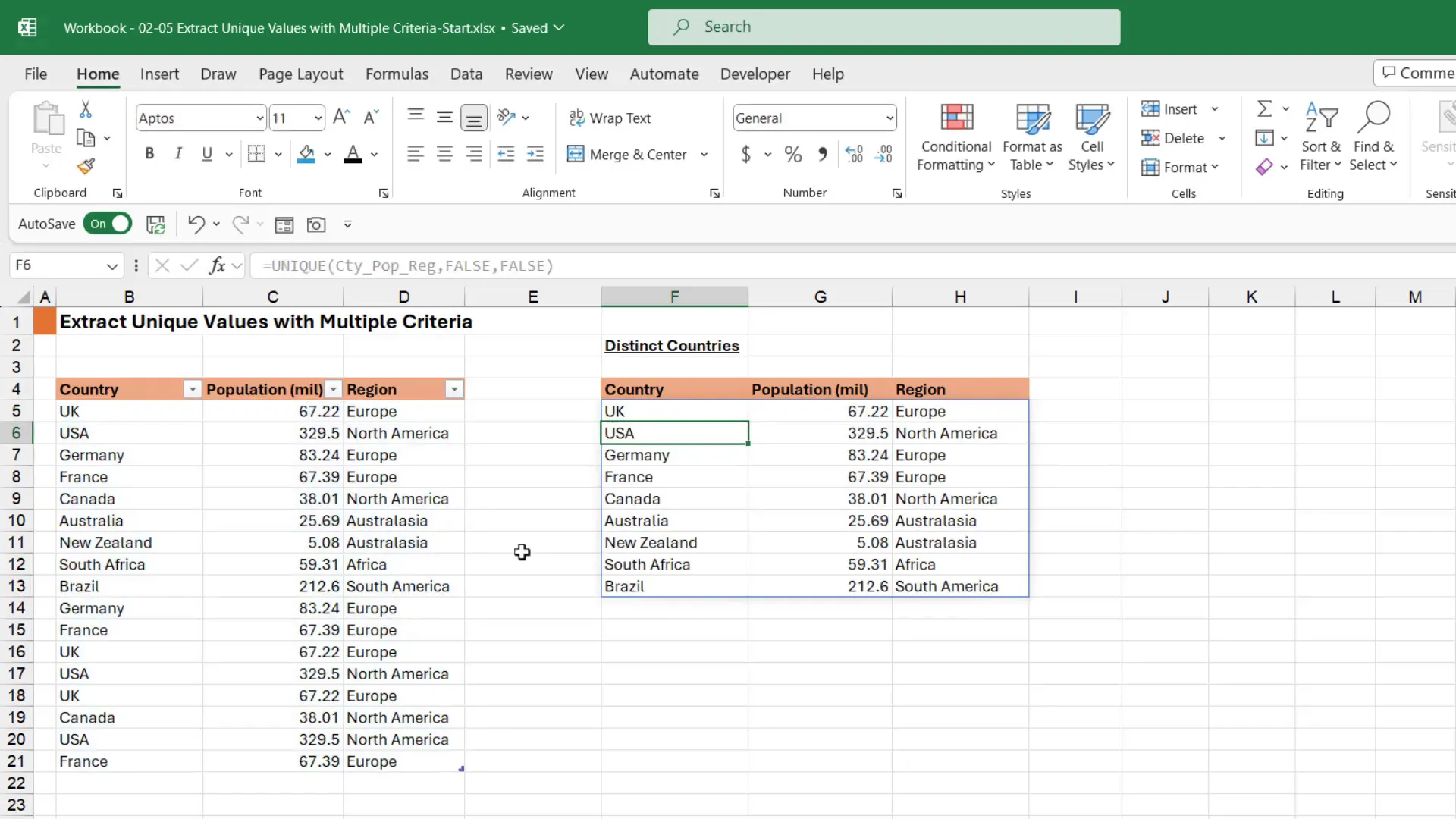 Extract Multiple Unique Columns in Excel 4 Using the UNIQUE function in Excel