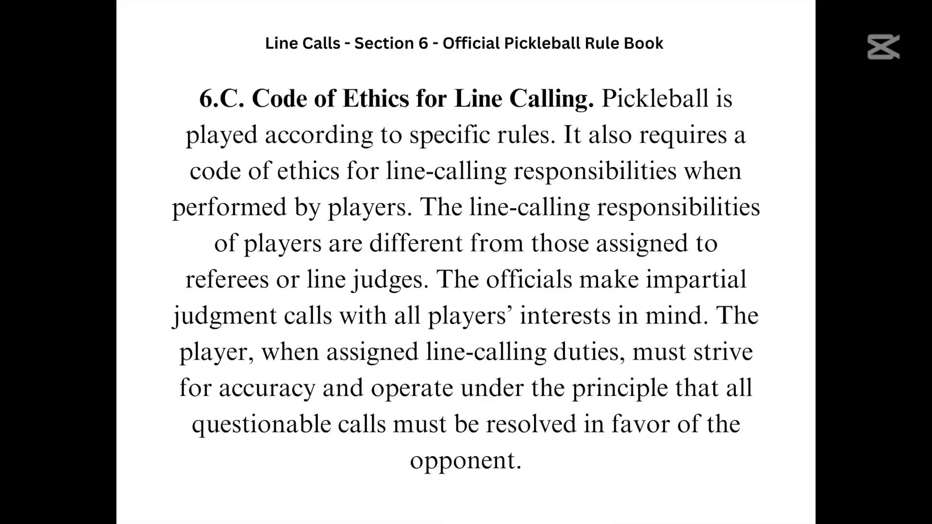 Code of ethics for line calling