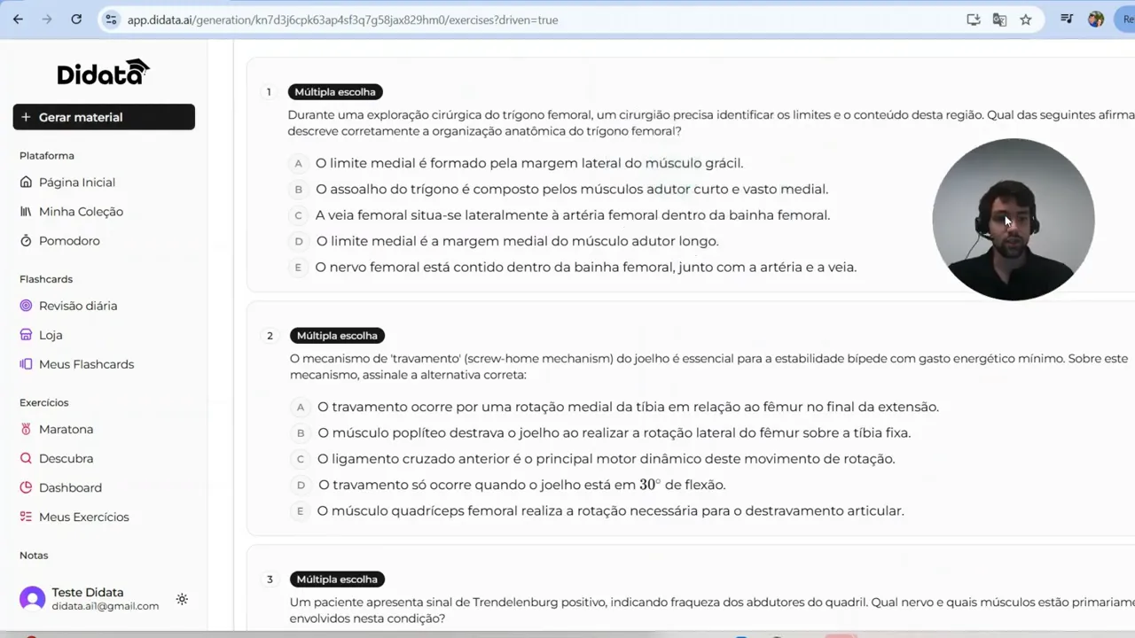 Tela do aplicativo Didata mostrando questões de múltipla escolha em uma interface clara e legível