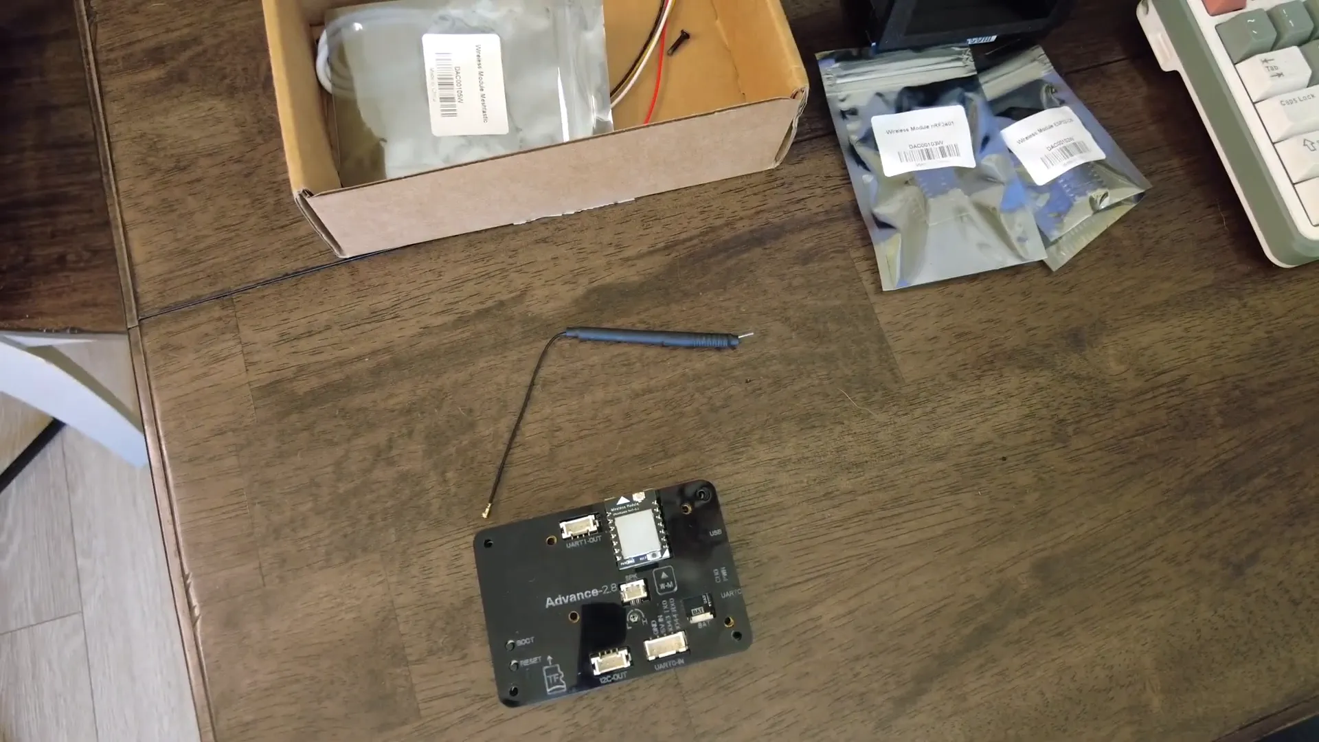 Meshtastic wireless module and LoRa antenna fitting into the panel