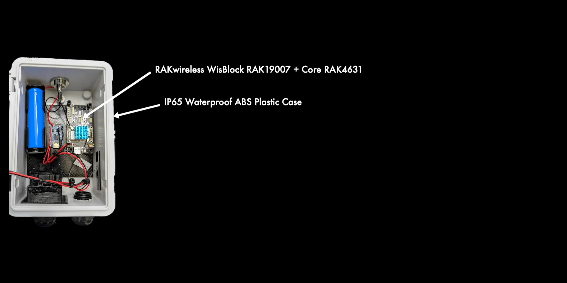 RakWireless WisBlock mounted on 3D printed backplate inside waterproof case