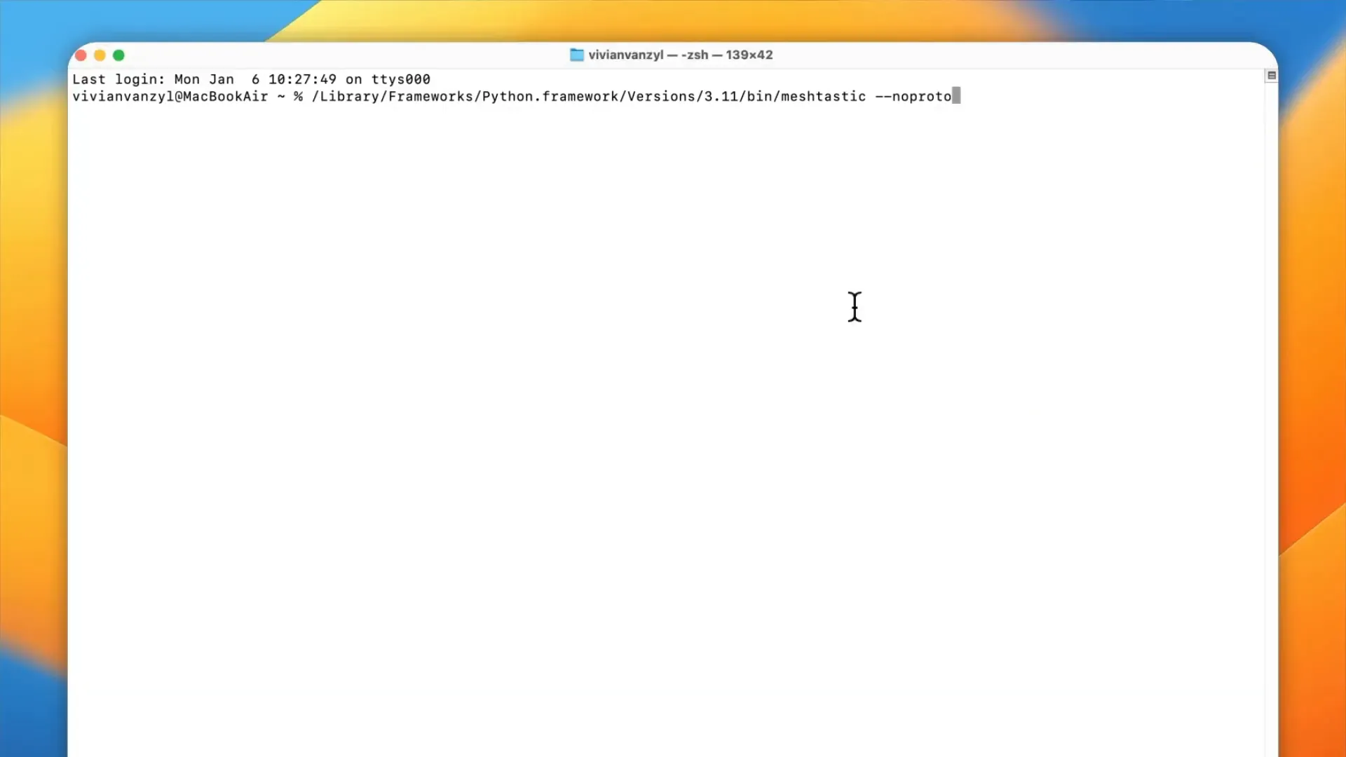 Meshtastic CLI running on MacBook Air