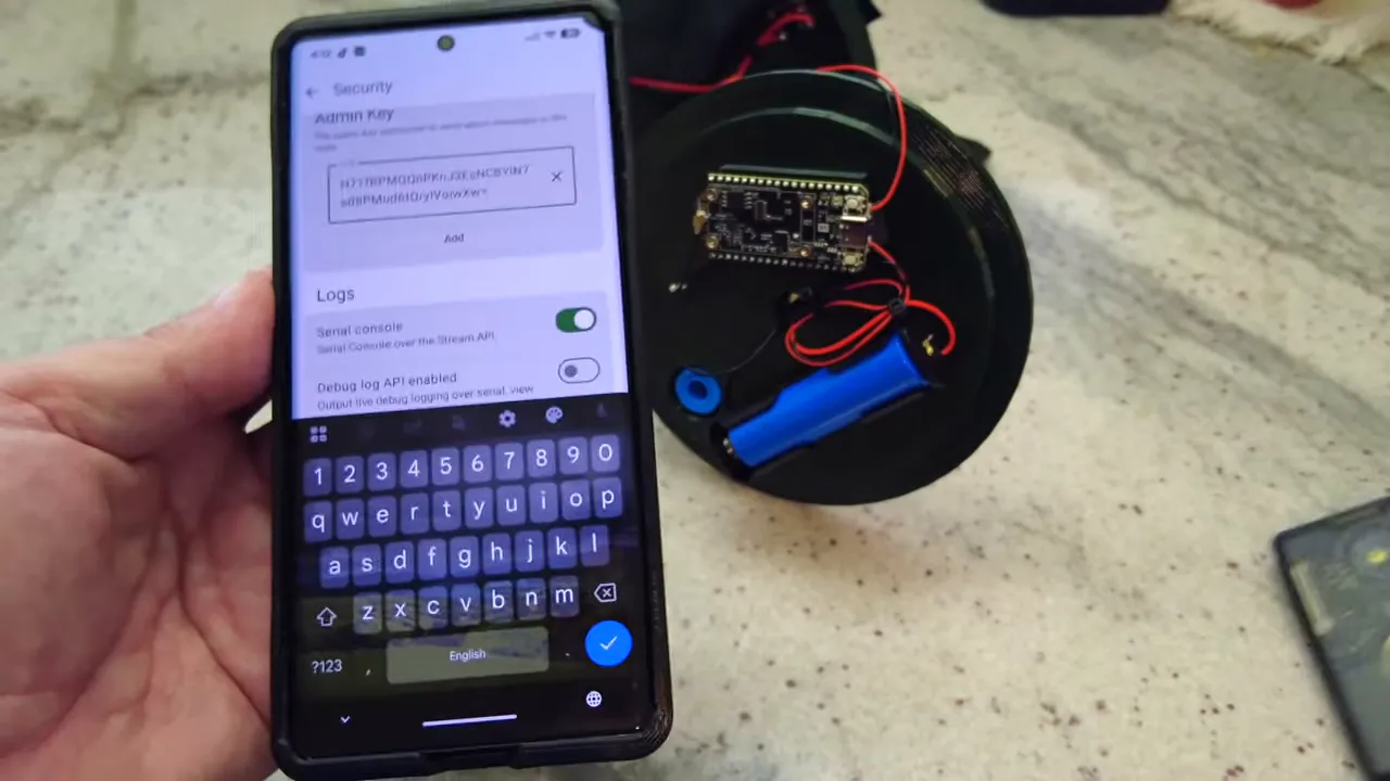 Meshtastic Security screen with Admin Key field populated on the remote node