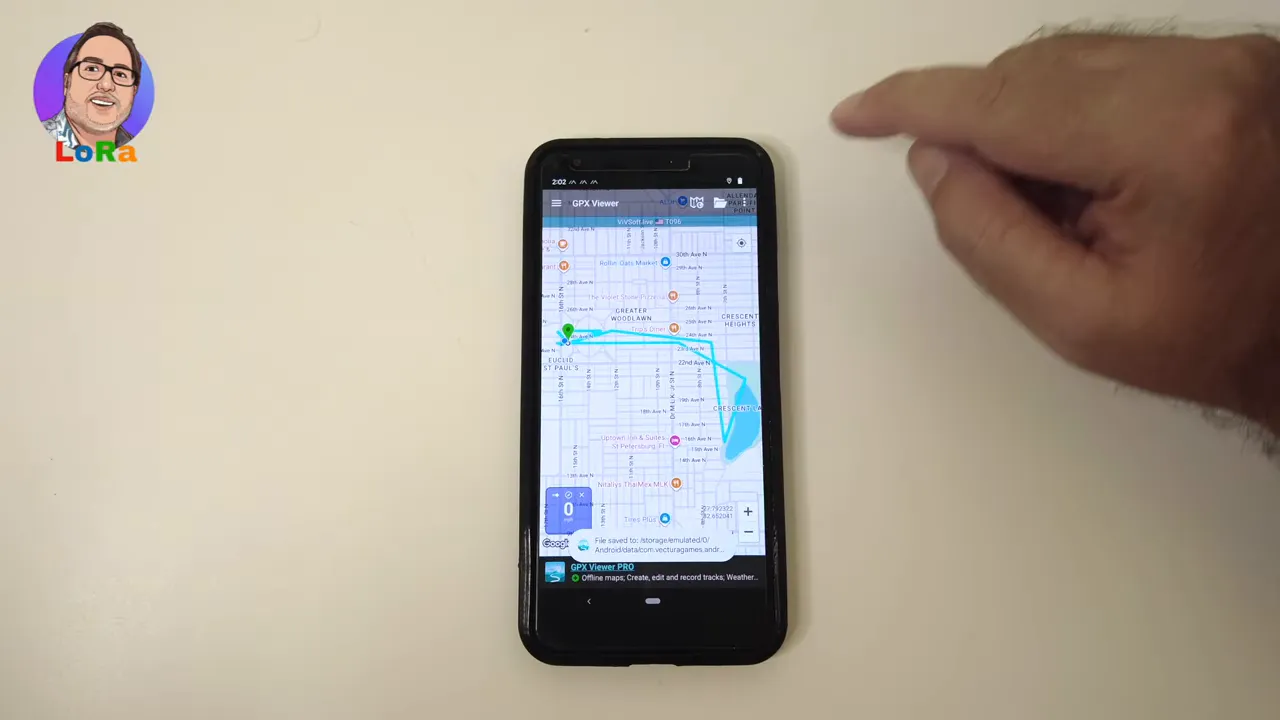 Phone screen showing imported GPX track in an external map app