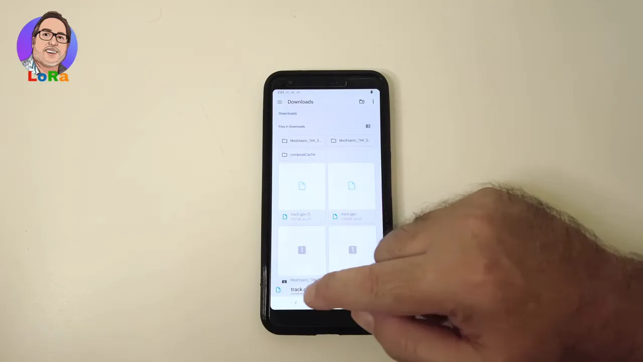 Phone screen showing Android save dialog for exporting a GPX file