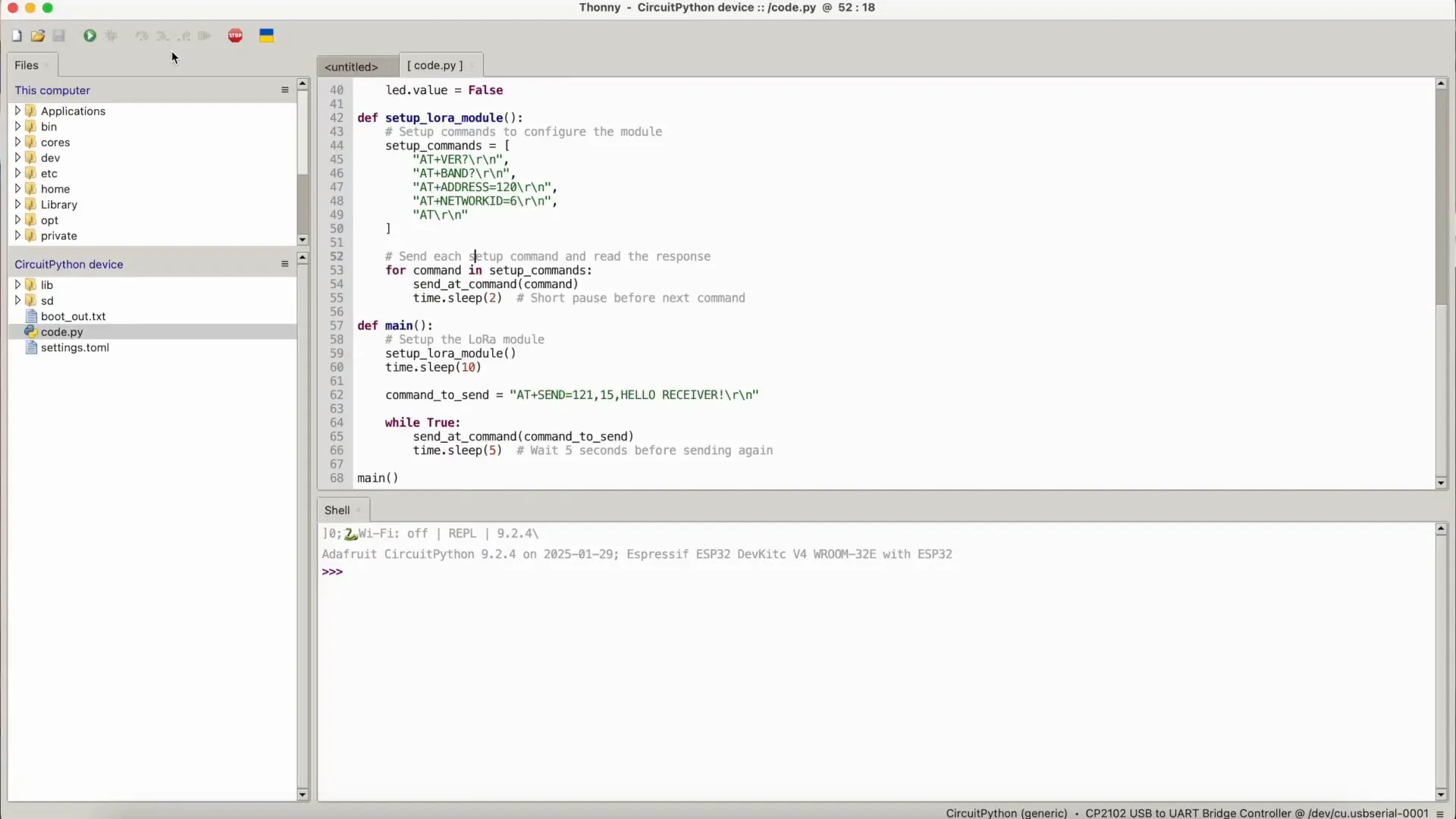 Code for sending node
