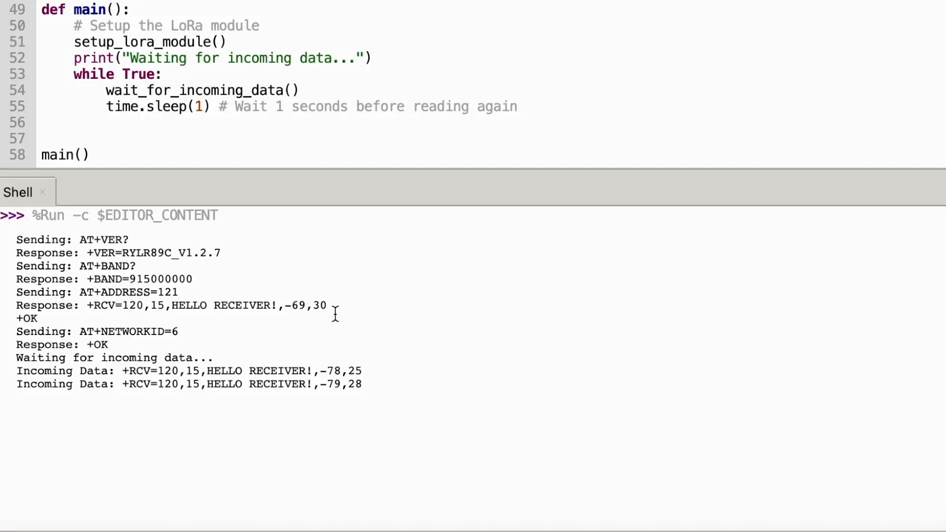 Code for receiving node