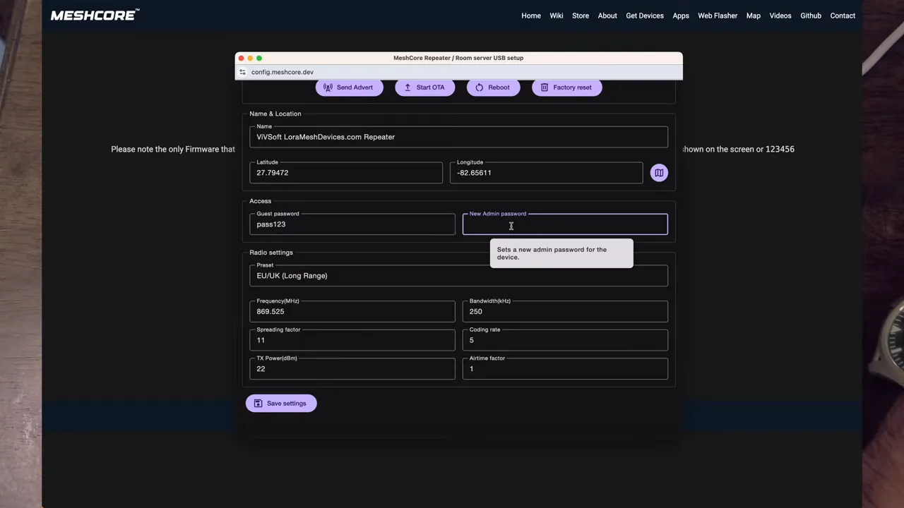 Saving repeater location and radio settings