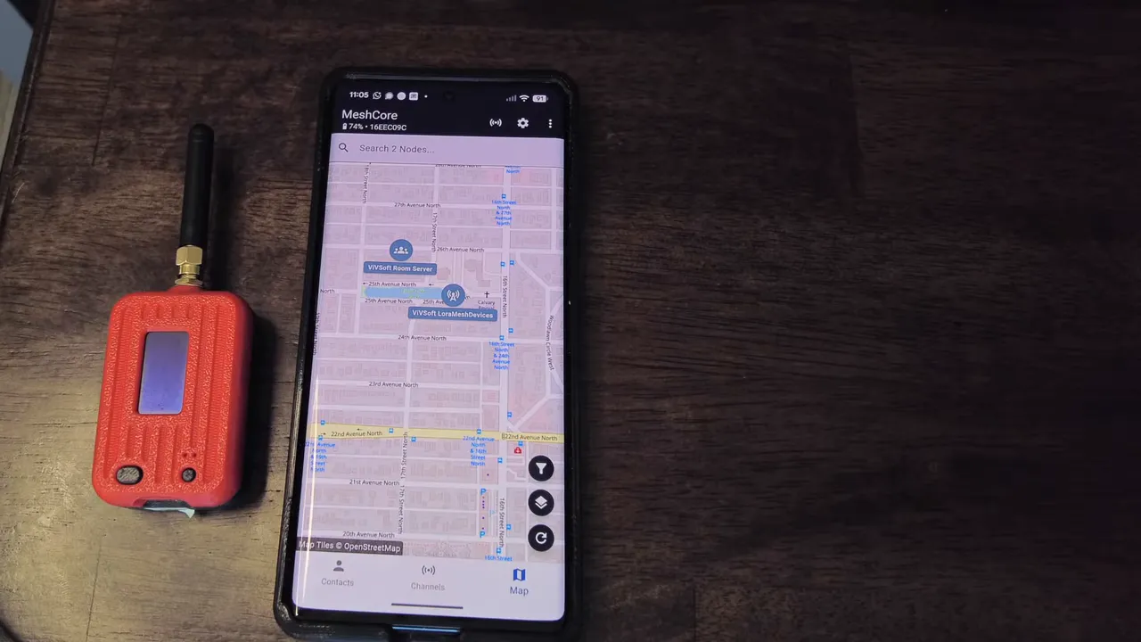 MeshCore devices announcing on map