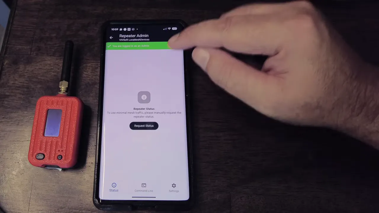 Repeater status showing battery and uptime